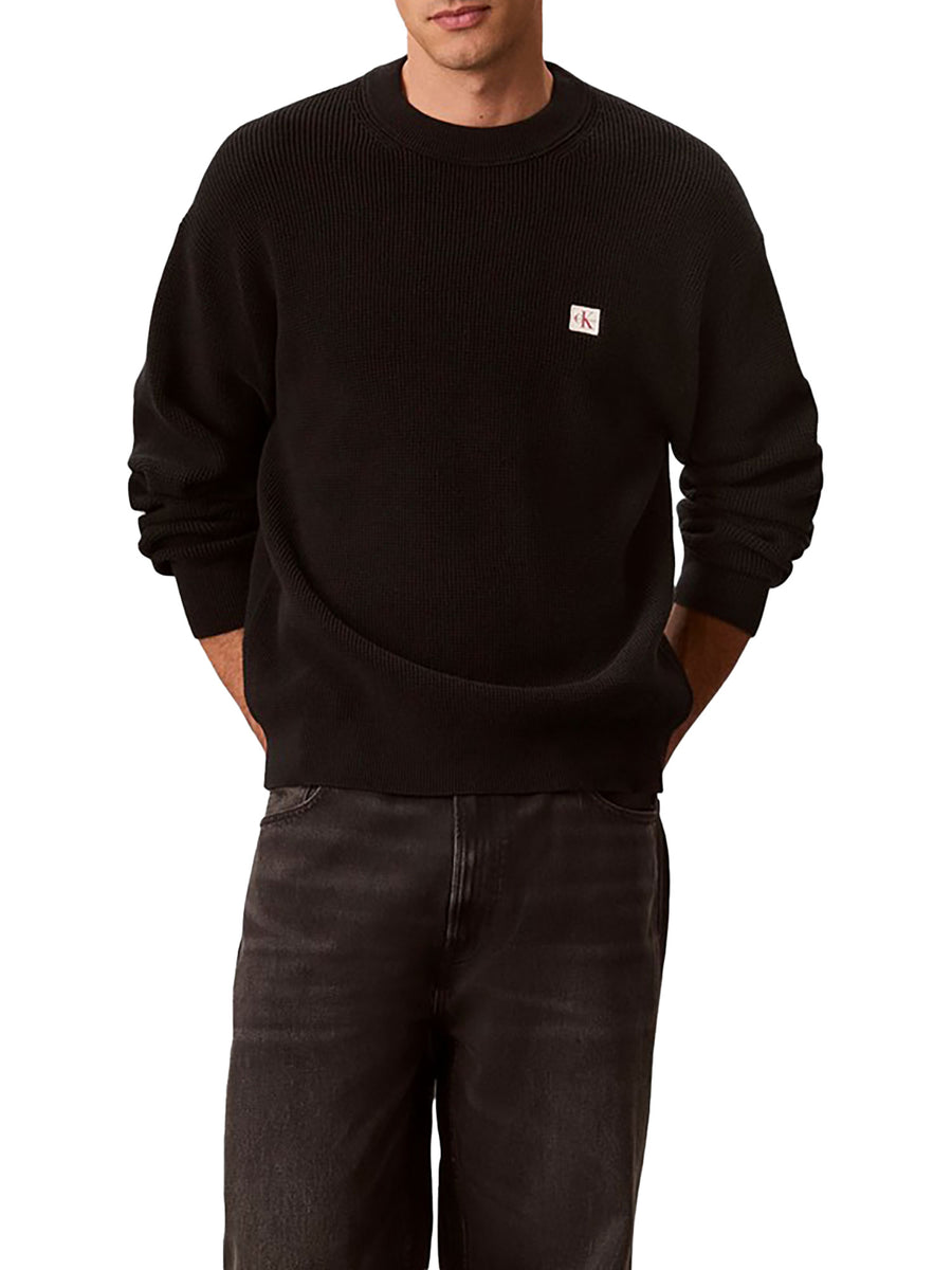 Maglia Calvin Klein Jeans uomo waffle con logo sul petto nero