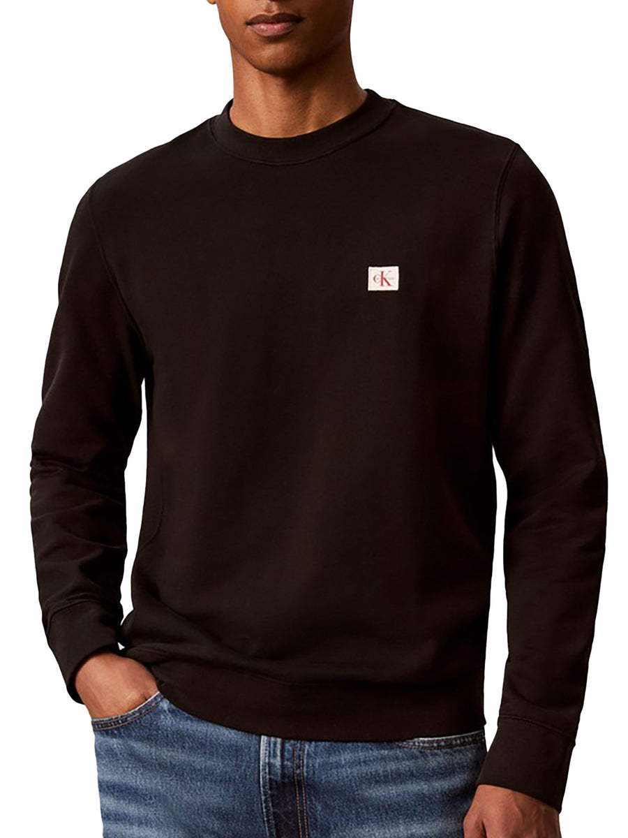 Felpa Calvin Klein Jeans uomo girocollo con badge nero
