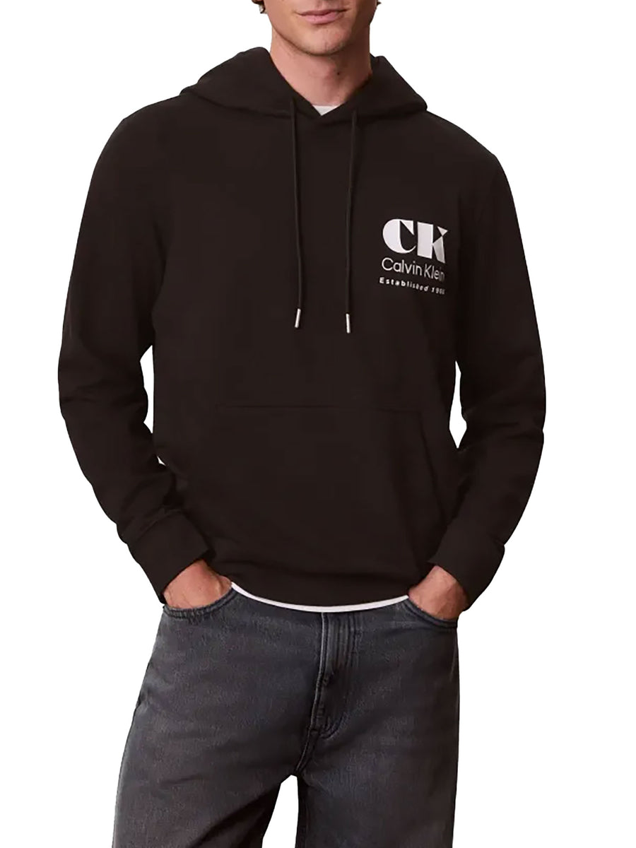 Felpa Calvin Klein Jeans uomo con cappuccio e logo grafico nero