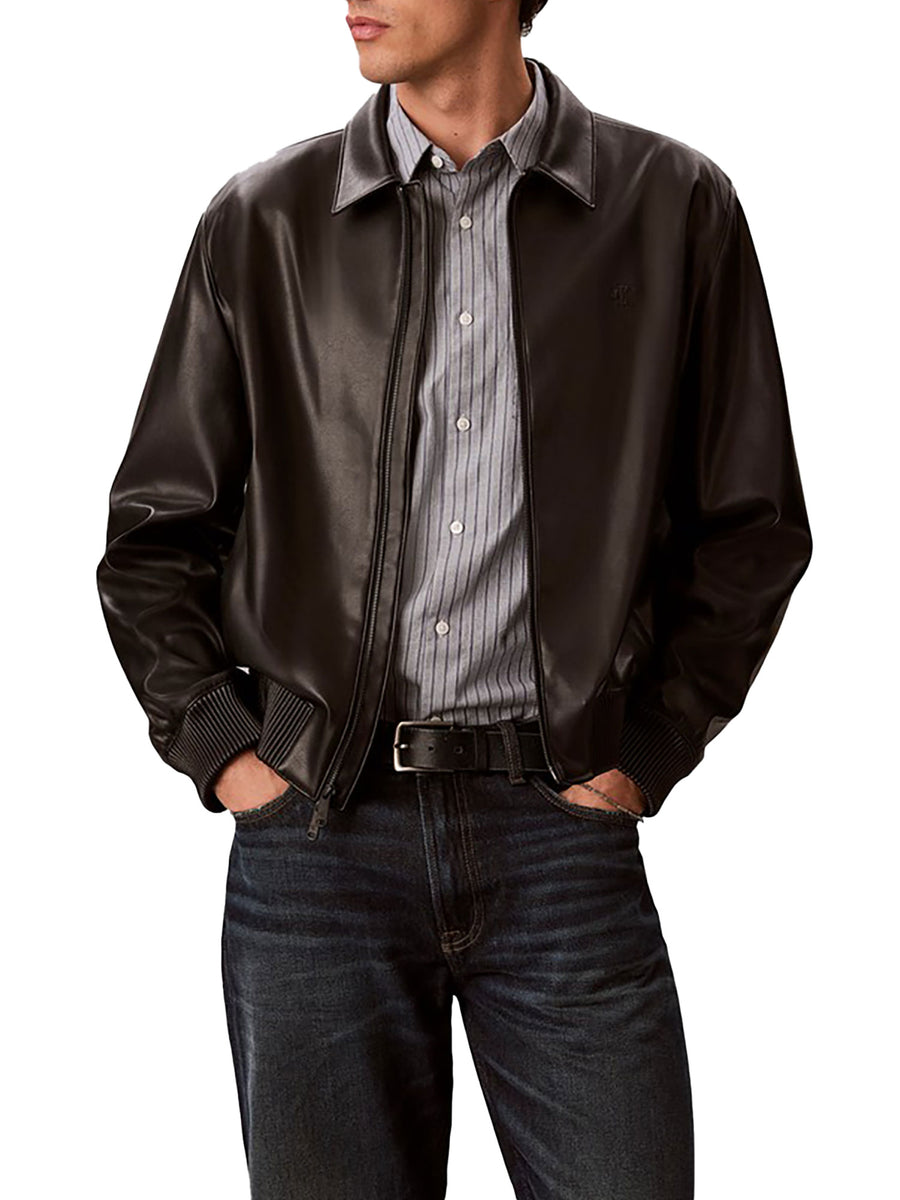 Bomber Calvin Klein Jeans uomo effetto pelle con zip nero
