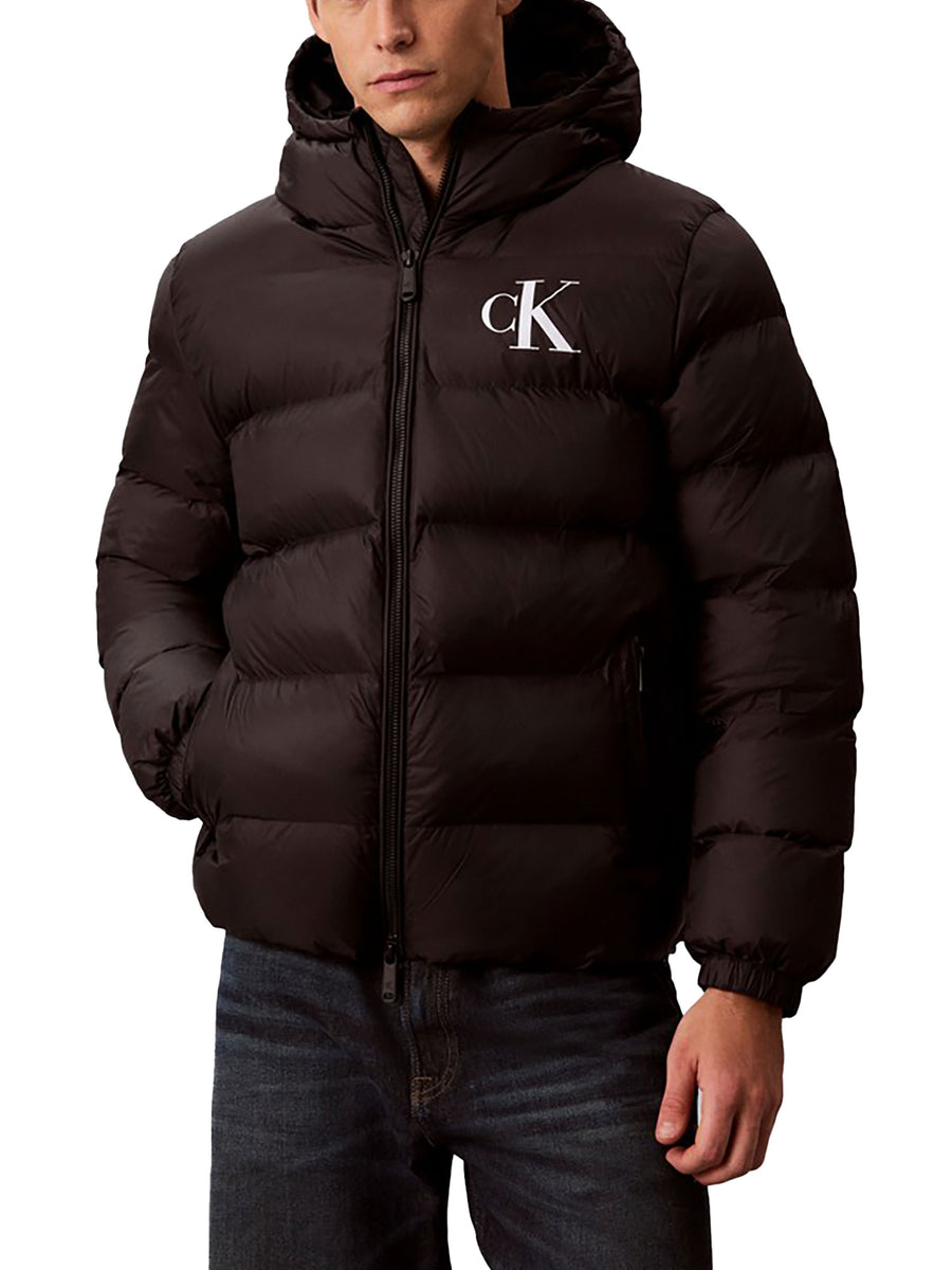 Piumino Calvin Klein Jeans uomo trapuntato con cappuccio nero