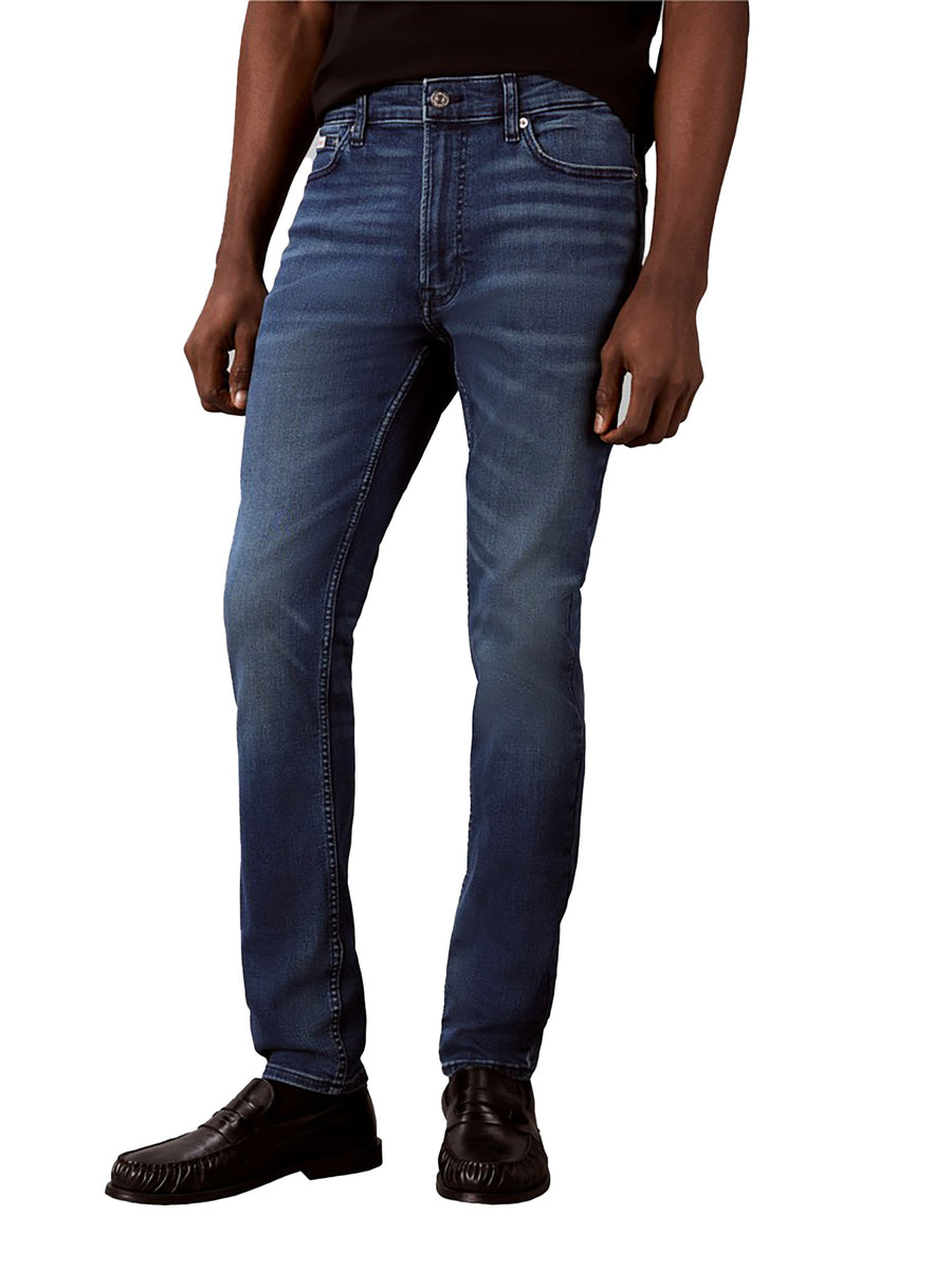 Jeans Calvin Klein Jeans uomo skinny con patch logo denim scuro