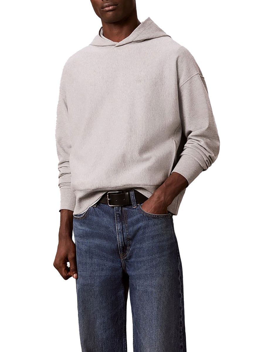 Felpa Calvin Klein Jeans uomo con cappuccio e monogramma sul retro grigio