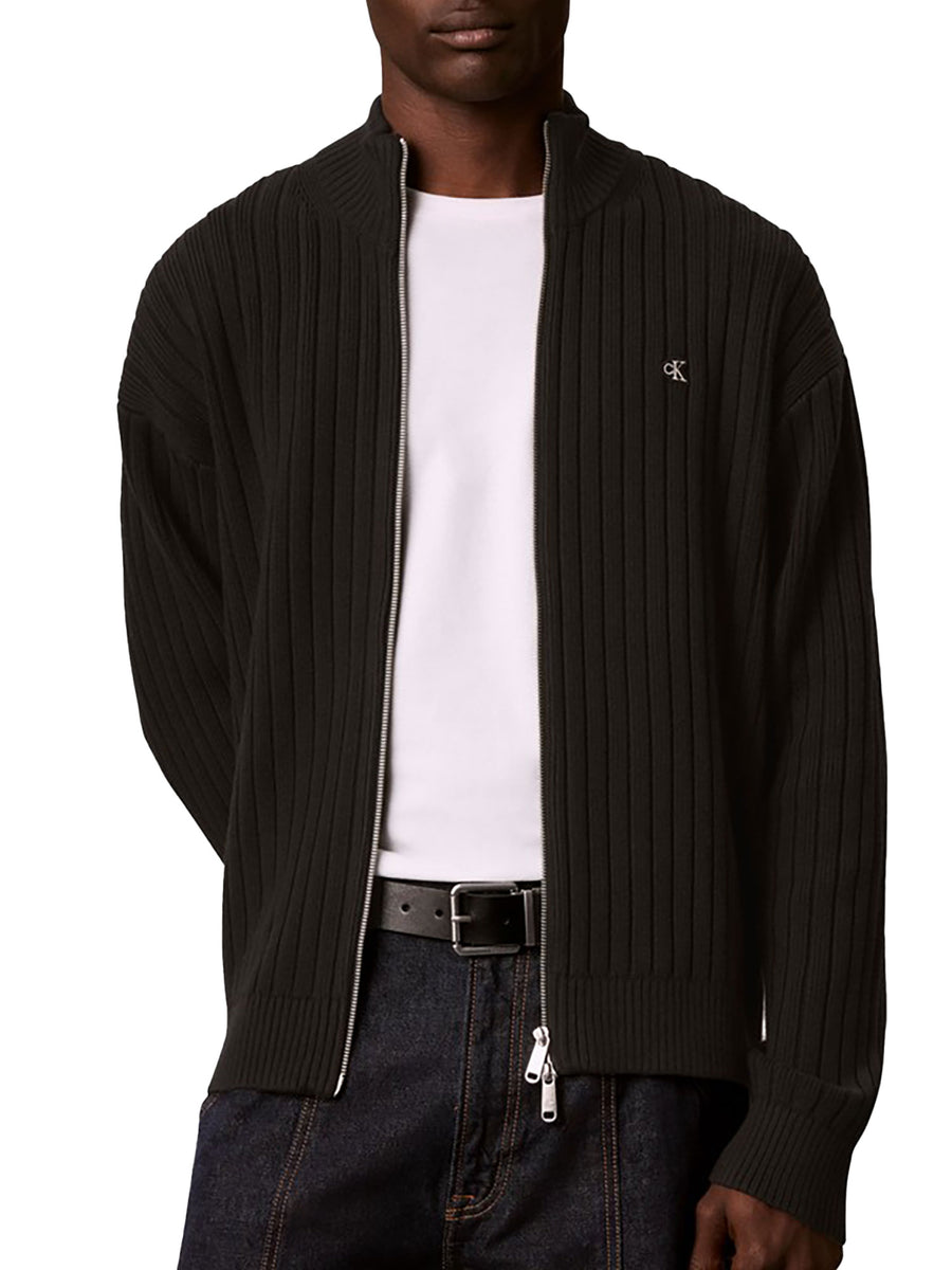 Cardigan Calvin Klein Jeans uomo con zip e texture verticale nero