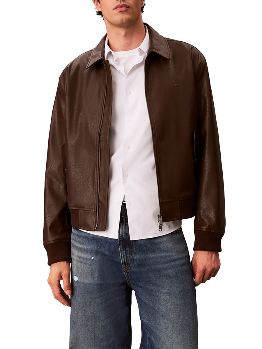 Bomber Calvin Klein Jeans uomo con zip effetto pelle moro