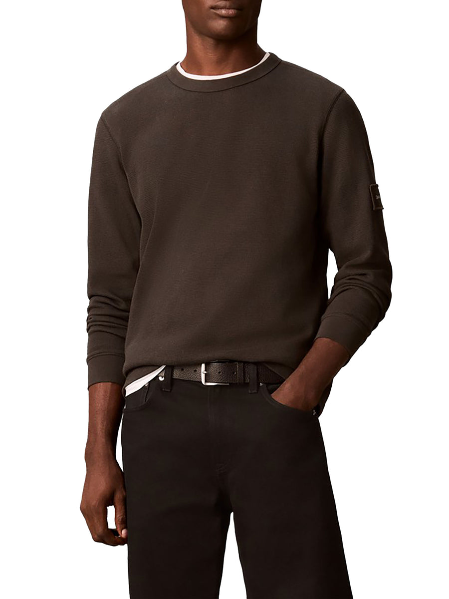 T-shirt Calvin Klein Jeans uomo waffle a maniche lunghe fumo