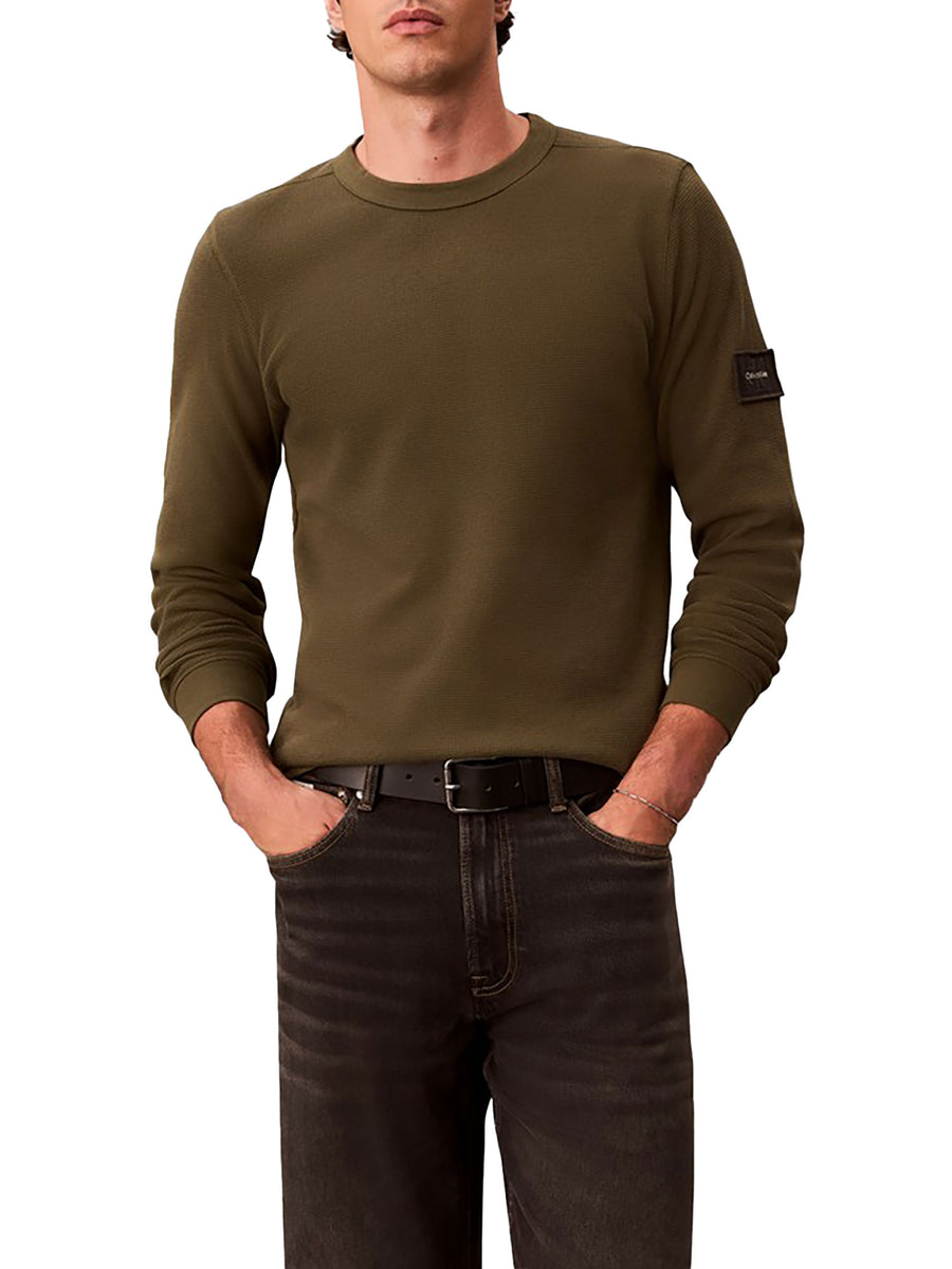 T-shirt Calvin Klein Jeans uomo maniche lunghe con badge verde