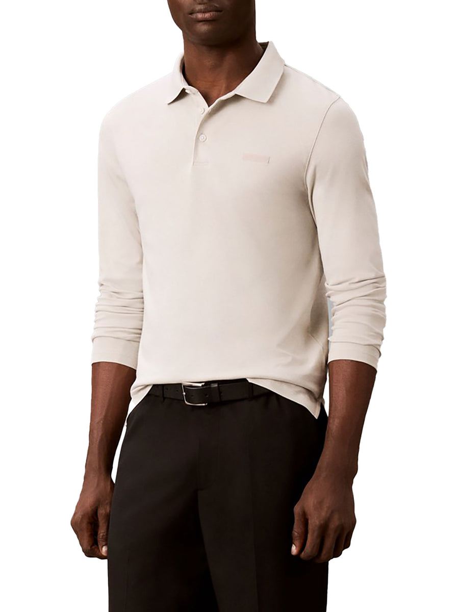 Polo Calvin Klein uomo slim in cotone Supima con logo grigio chiaro