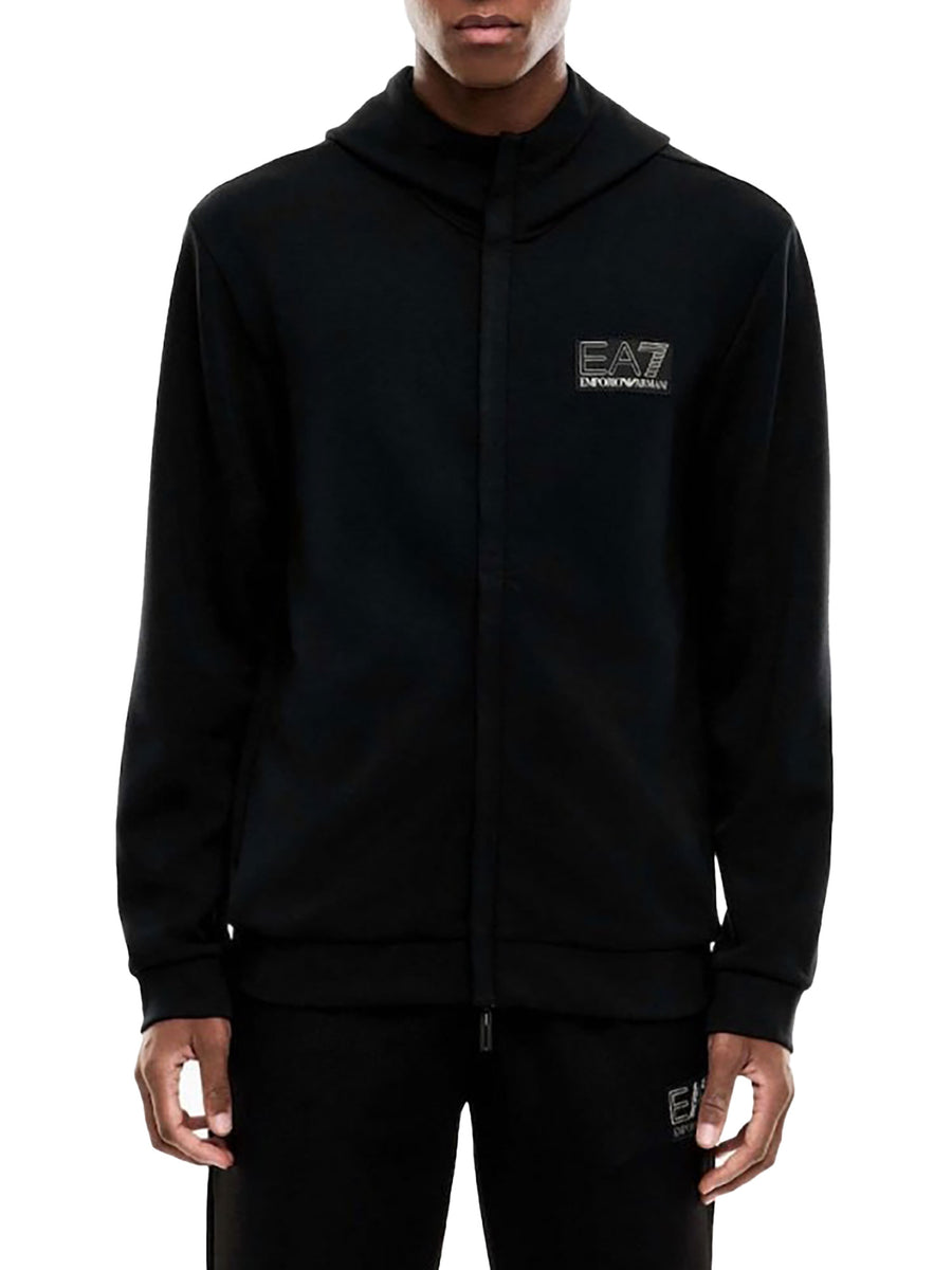 Felpa EA7 uomo Premium Label con cappuccio e zip nero