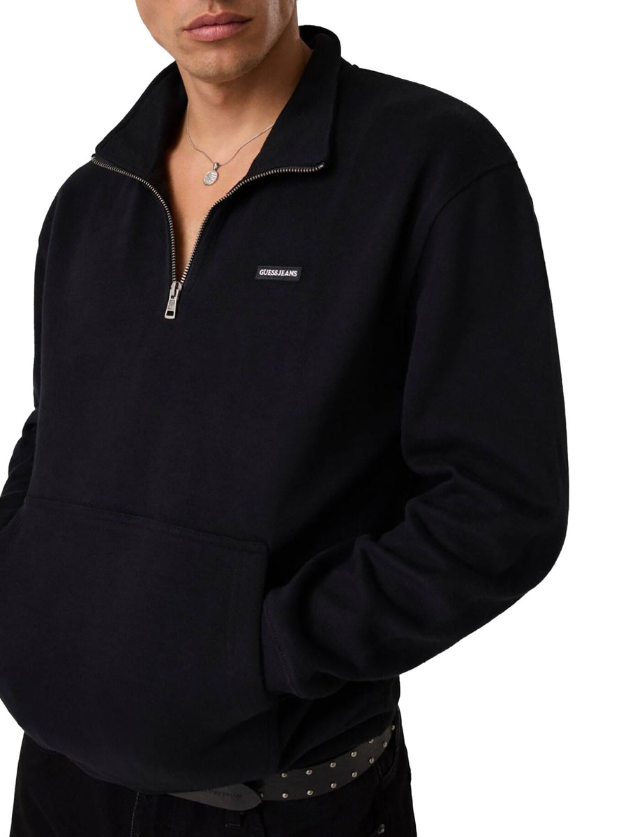 Felpa Guess Jeans uomo con mezza zip e collo alto nero