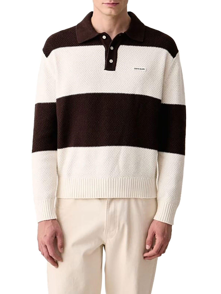 Polo Guess Jeans uomo in maglia a righe larghe moro/bianco