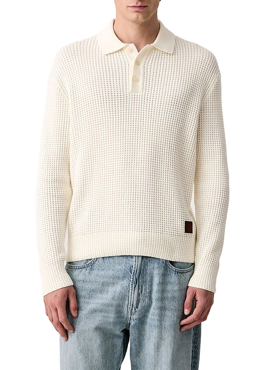 Polo Guess Jeans uomo in maglia con lavorazione waffle panna