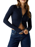 Polo con zip e maniche lunghe GJ modello cable blu