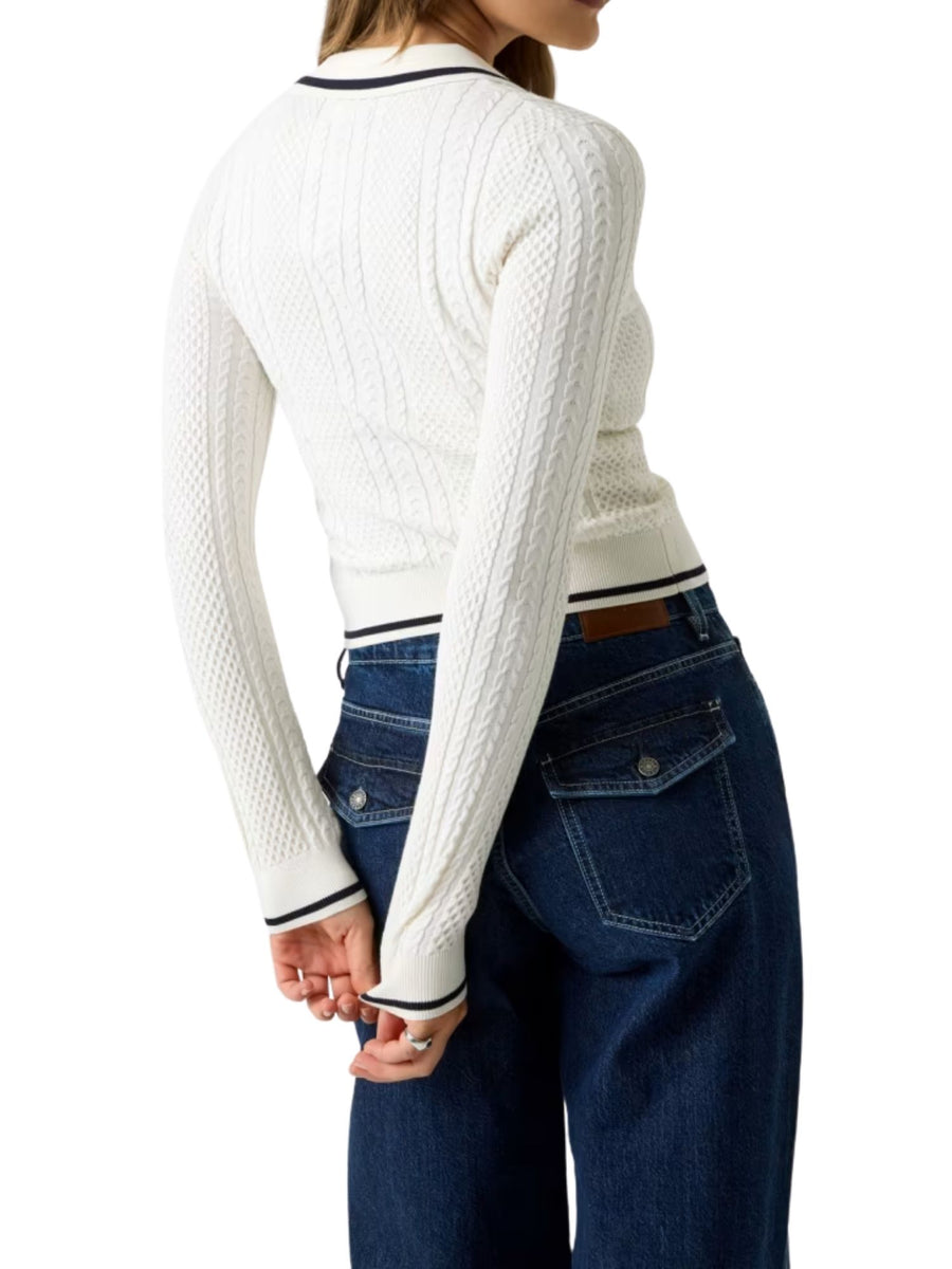 Polo con zip e maniche lunghe GJ modello cable panna