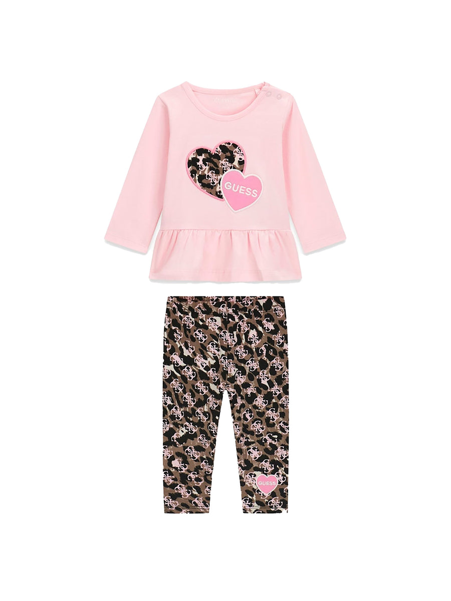 Completo Guess neonata compl. 2 pz. (t-s+leggings) hearts rosa