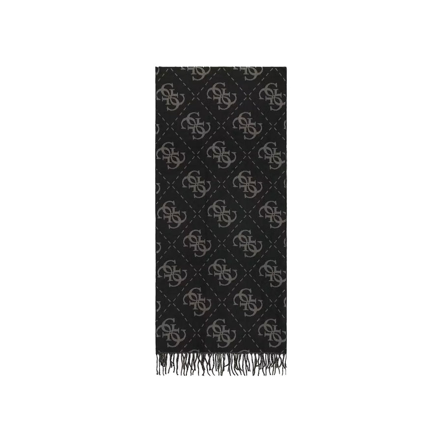 Sciarpa Guess uomo Boston jacquard con monogram e frange nero