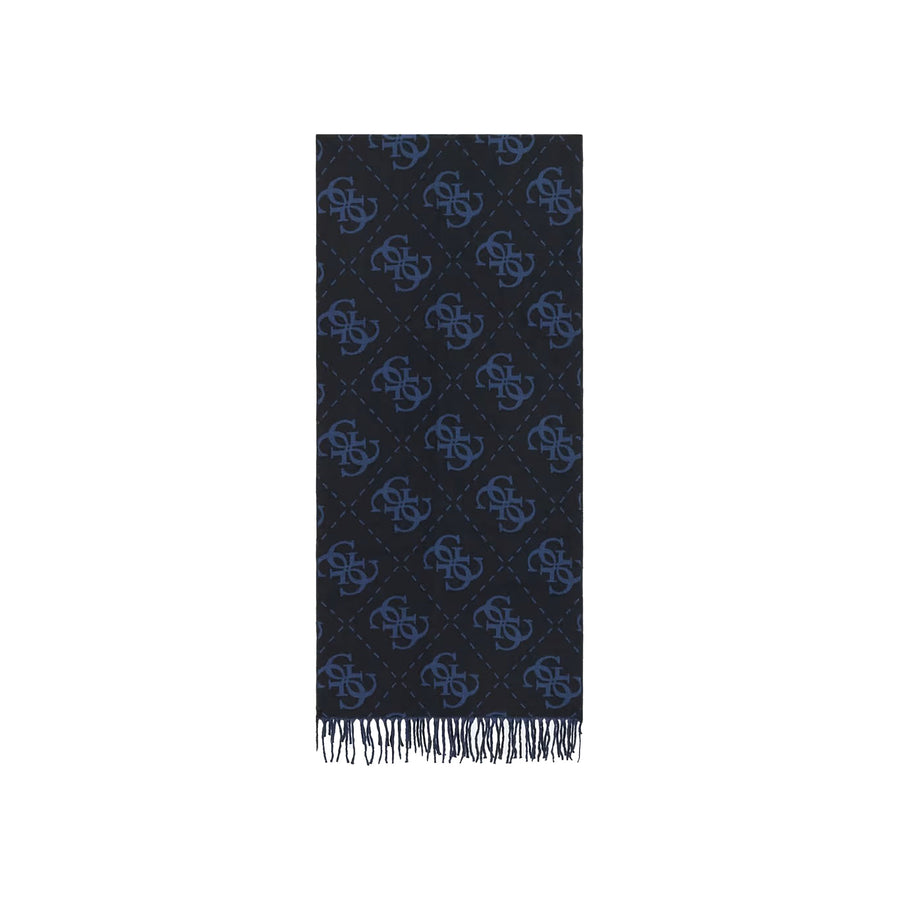 Sciarpa Guess uomo Boston jacquard con monogram e frange blu