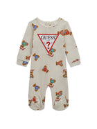 Tutina con piedini Guess neonata tutina allover bear con logo panna