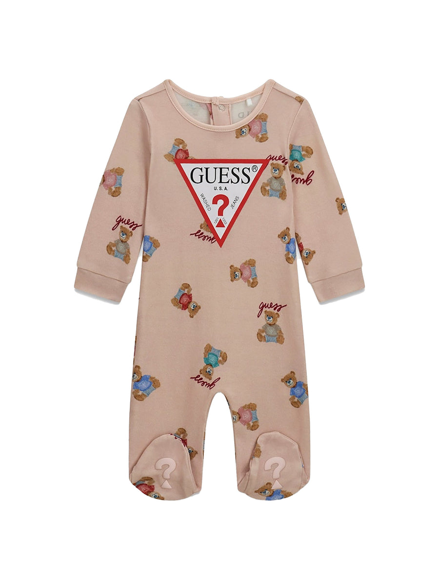 Tutina con piedini Guess neonata tutina allover bear con logo rosa