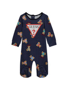 Tutina con piedini Guess neonato tutina allover bear con logo blu