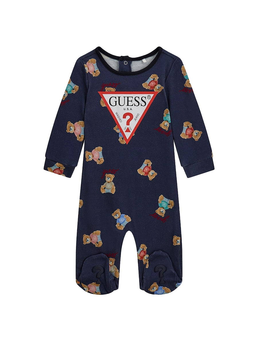 Tutina con piedini Guess neonato tutina allover bear con logo blu