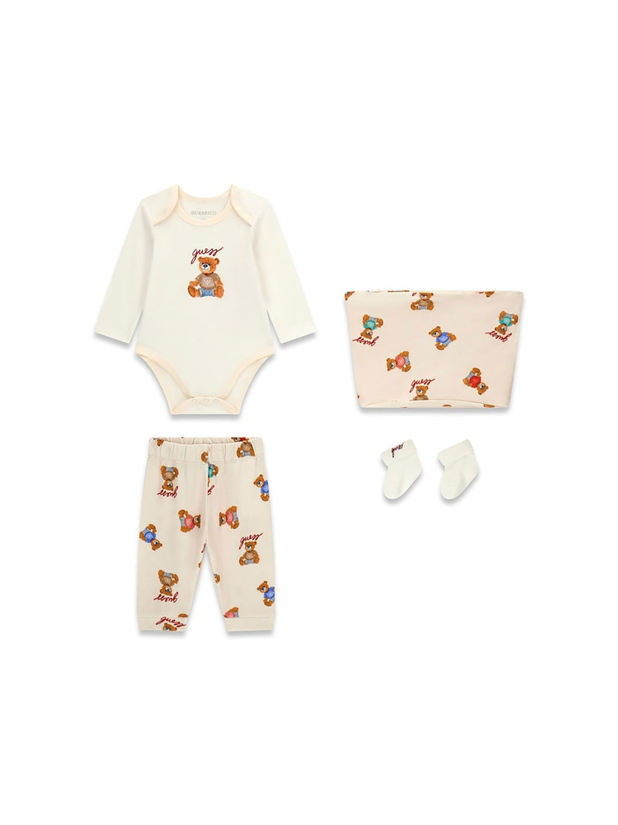 Completo Guess neonata compl. 3 pz. (body+pant.+calze) bear panna