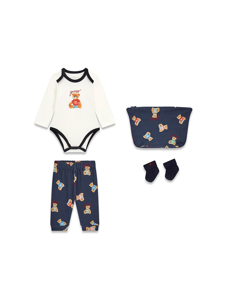 Completo Guess neonato compl. 3 pz. (body+pant.+calze) bear blu