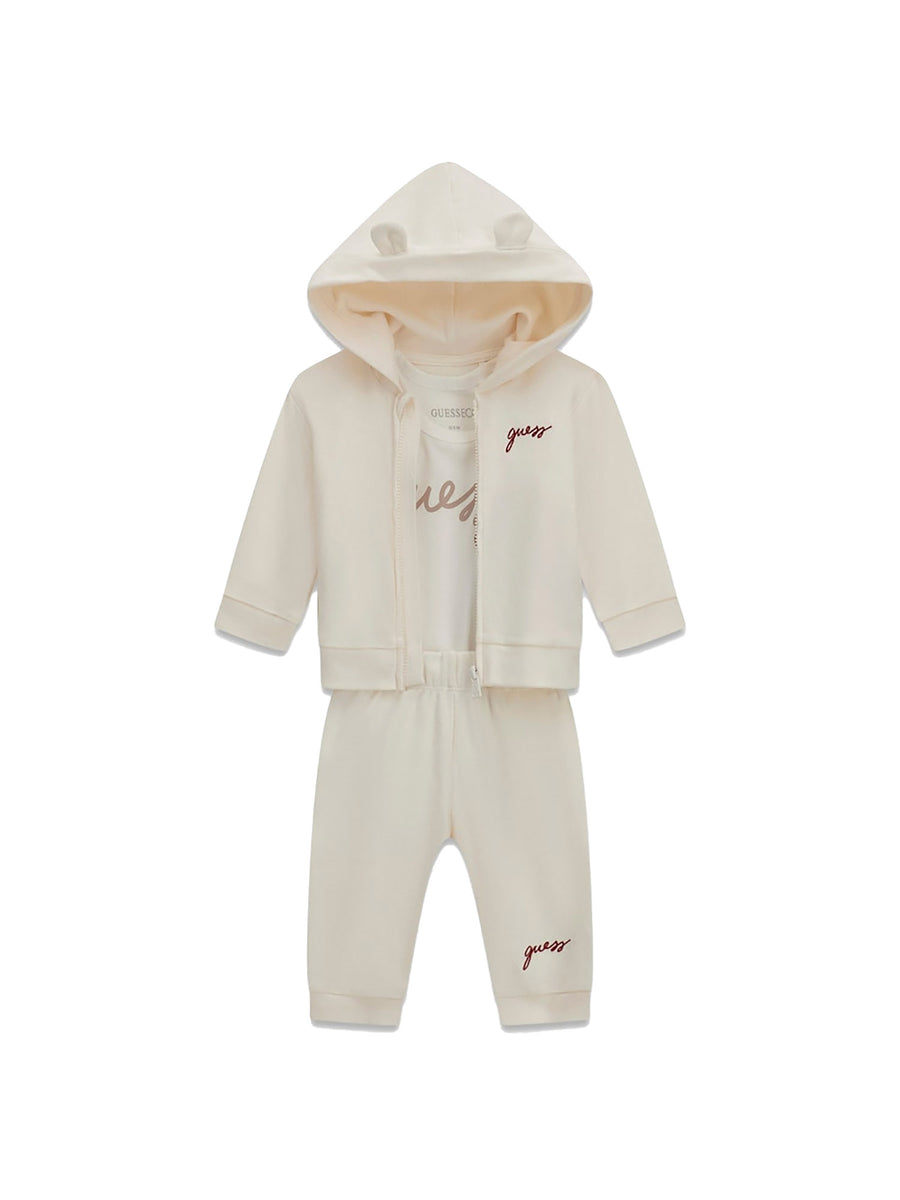 Completo Guess neonata compl. 3 pz. ( felpa+body+pant.) crema