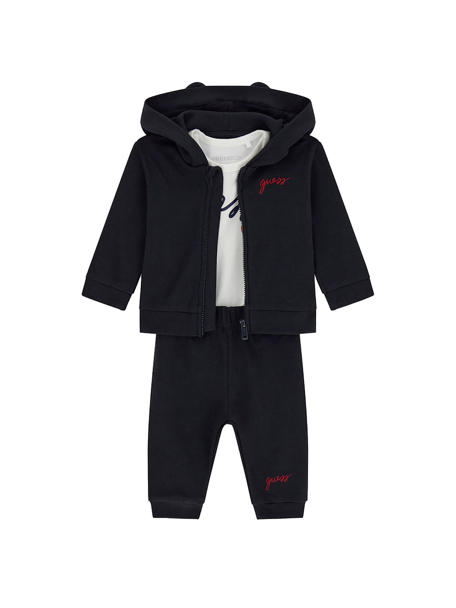 Completo Guess neonato compl. 3 pz. ( felpa+body+pant.) blu