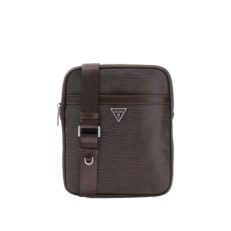 Borsa Guess uomo Milano a tracolla piatta con fibbia frontale moro