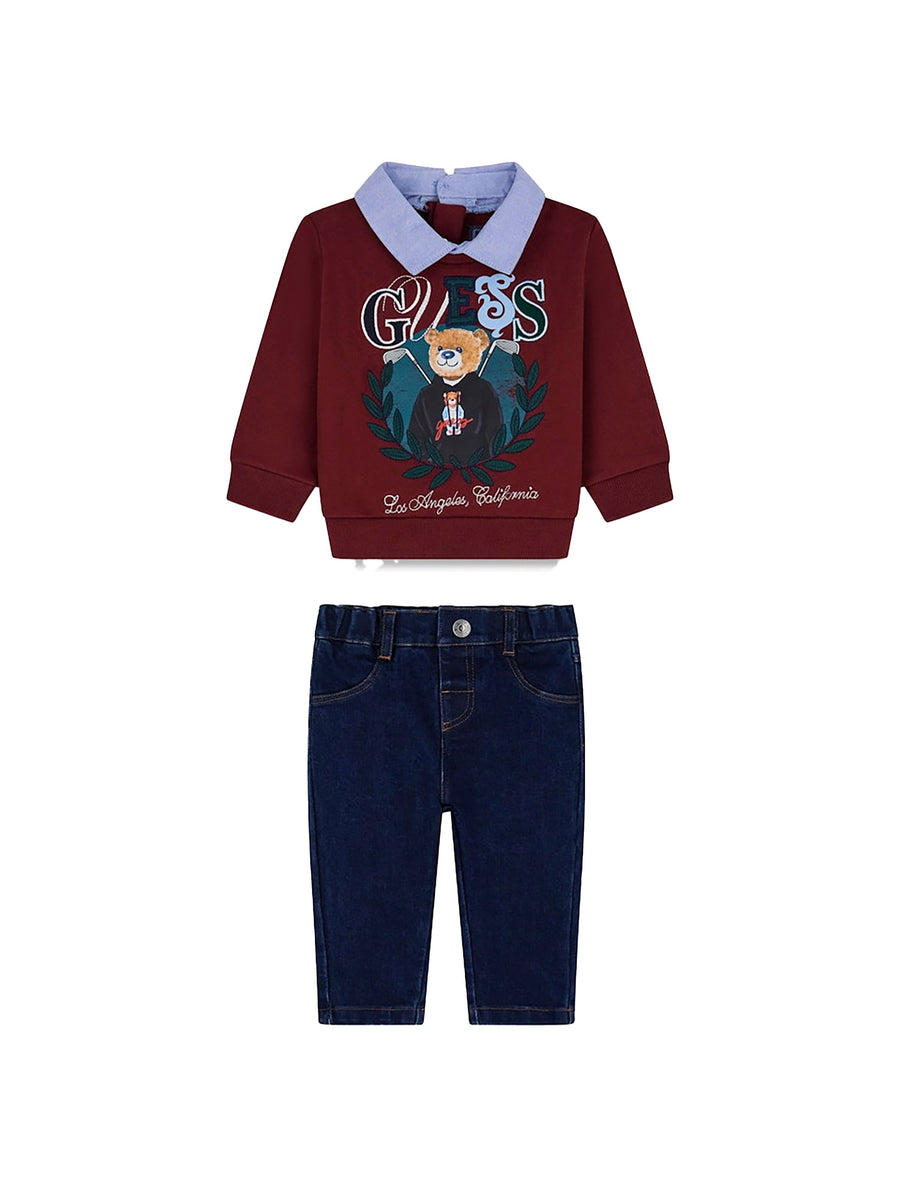 Completo due pezzi Guess neonato compl. 2 pz. ( felpa+jeans ) oxford vino