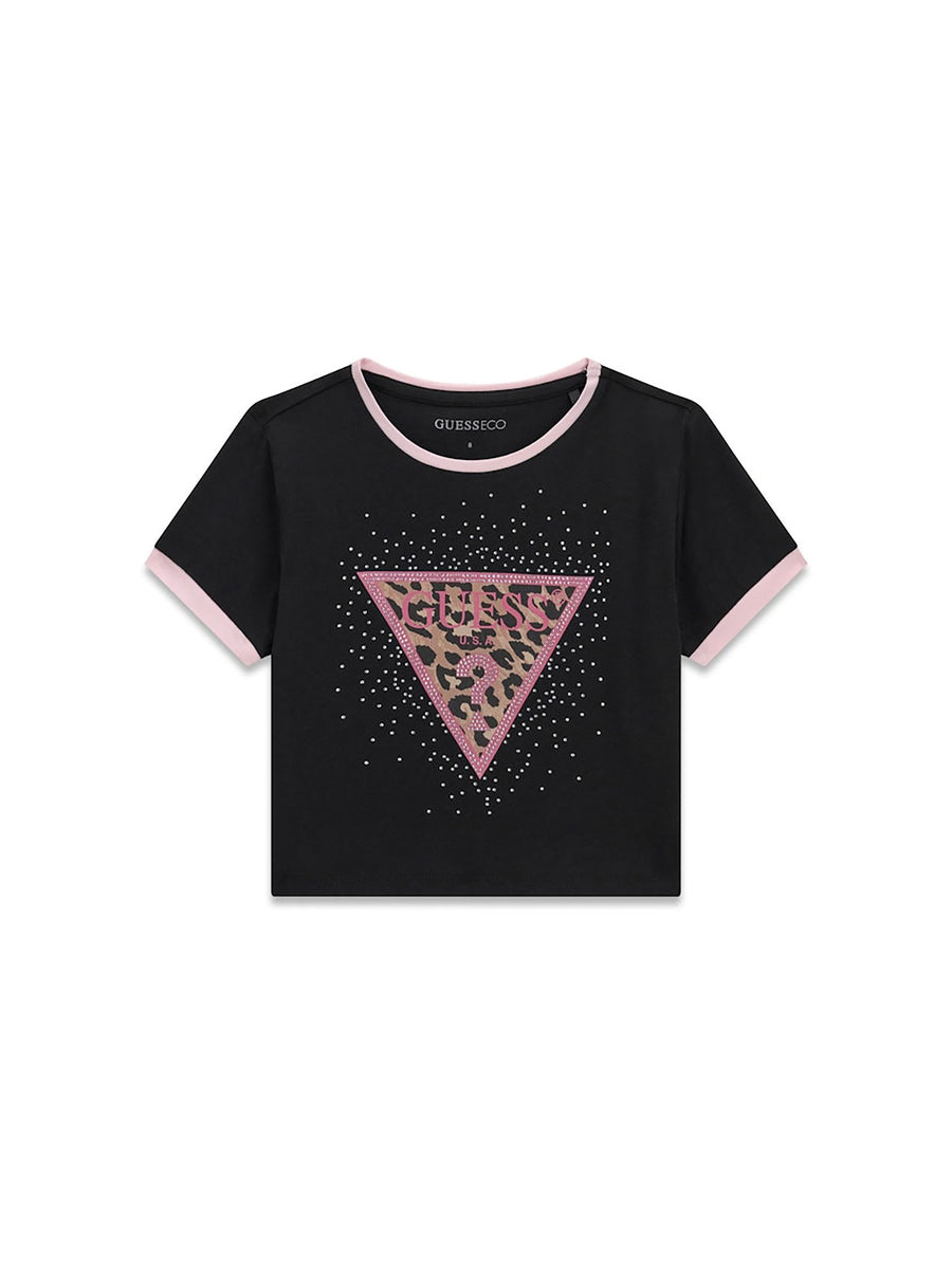 T-shirt a maniche corte Guess bambina crop con logo nero
