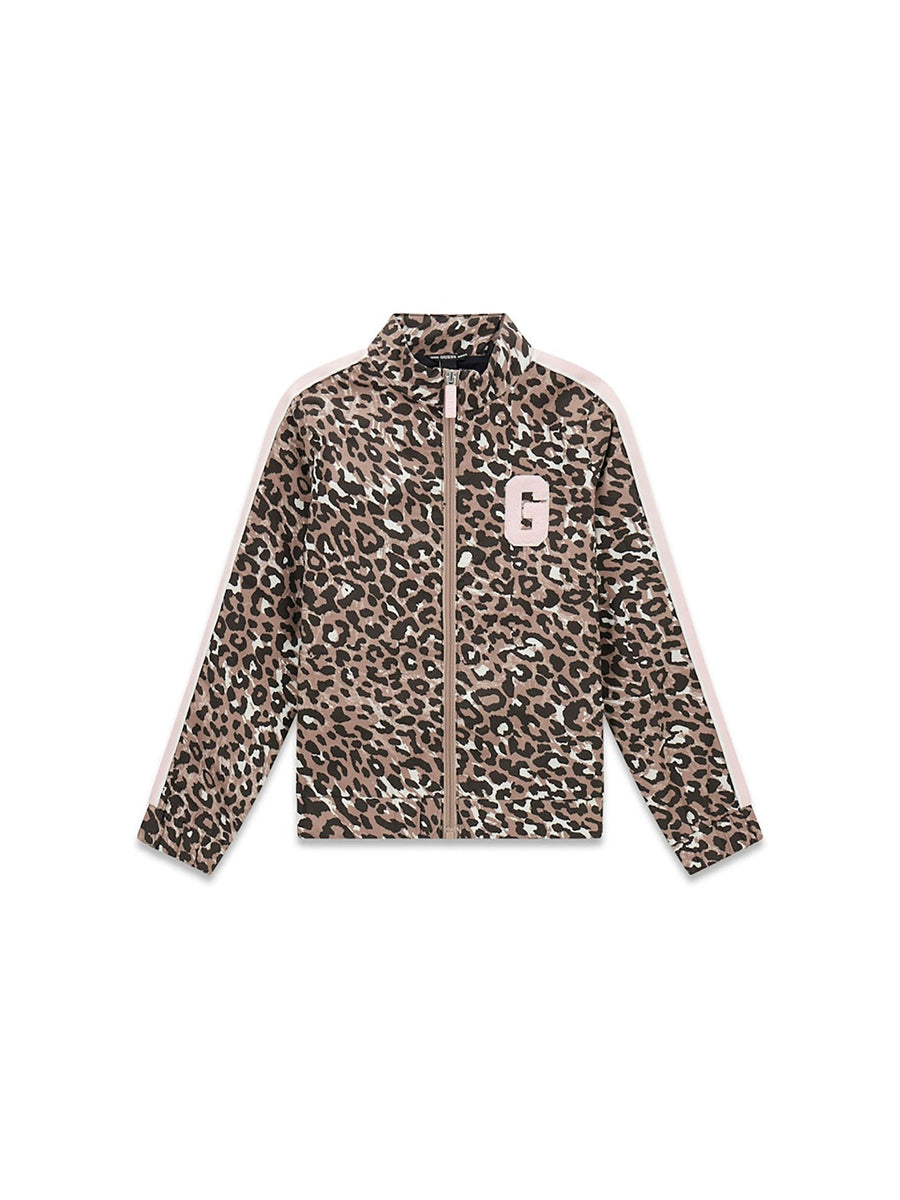 Felpa con zip Guess bambina stampata in popeline leopard