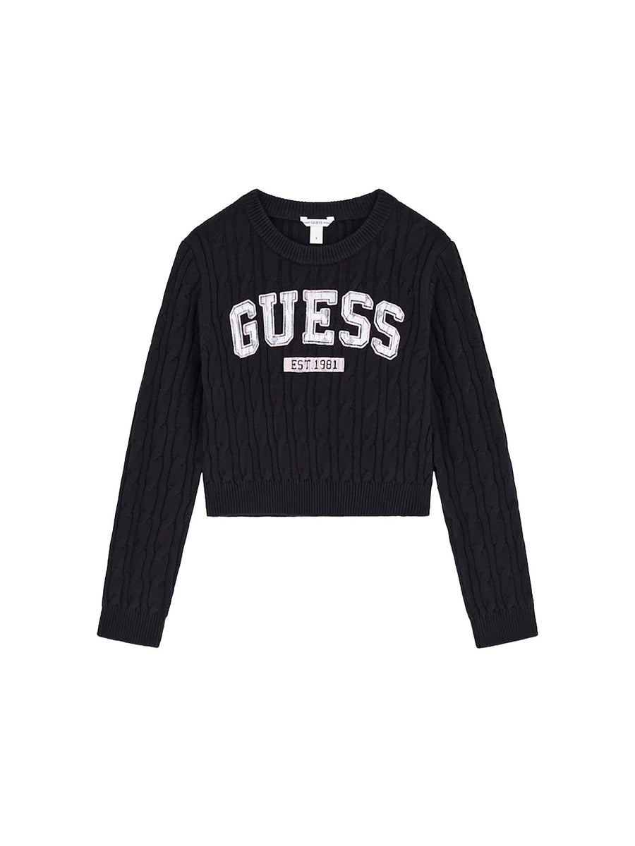 Maglia girocollo Guess bambina girocollo crop con logo nero