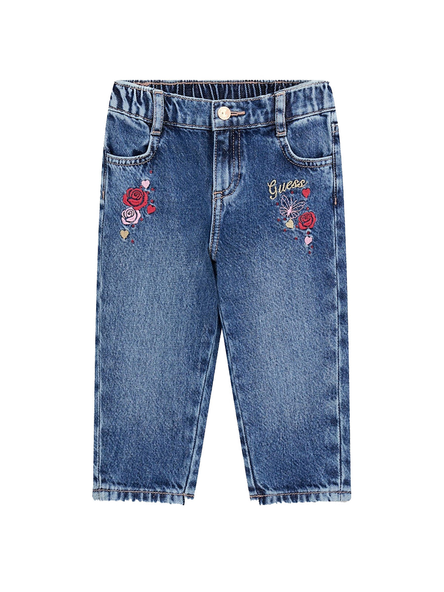 Jeans cinque tasche Guess neonata con ricamo mom fit in denim medio