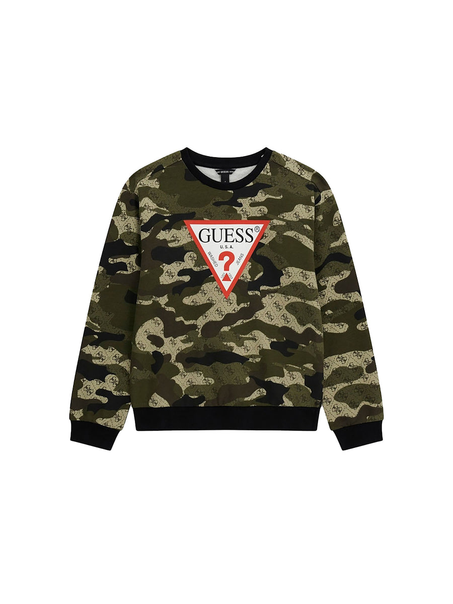 Felpa girocollo Guess bambino con logo camouflage fantasia