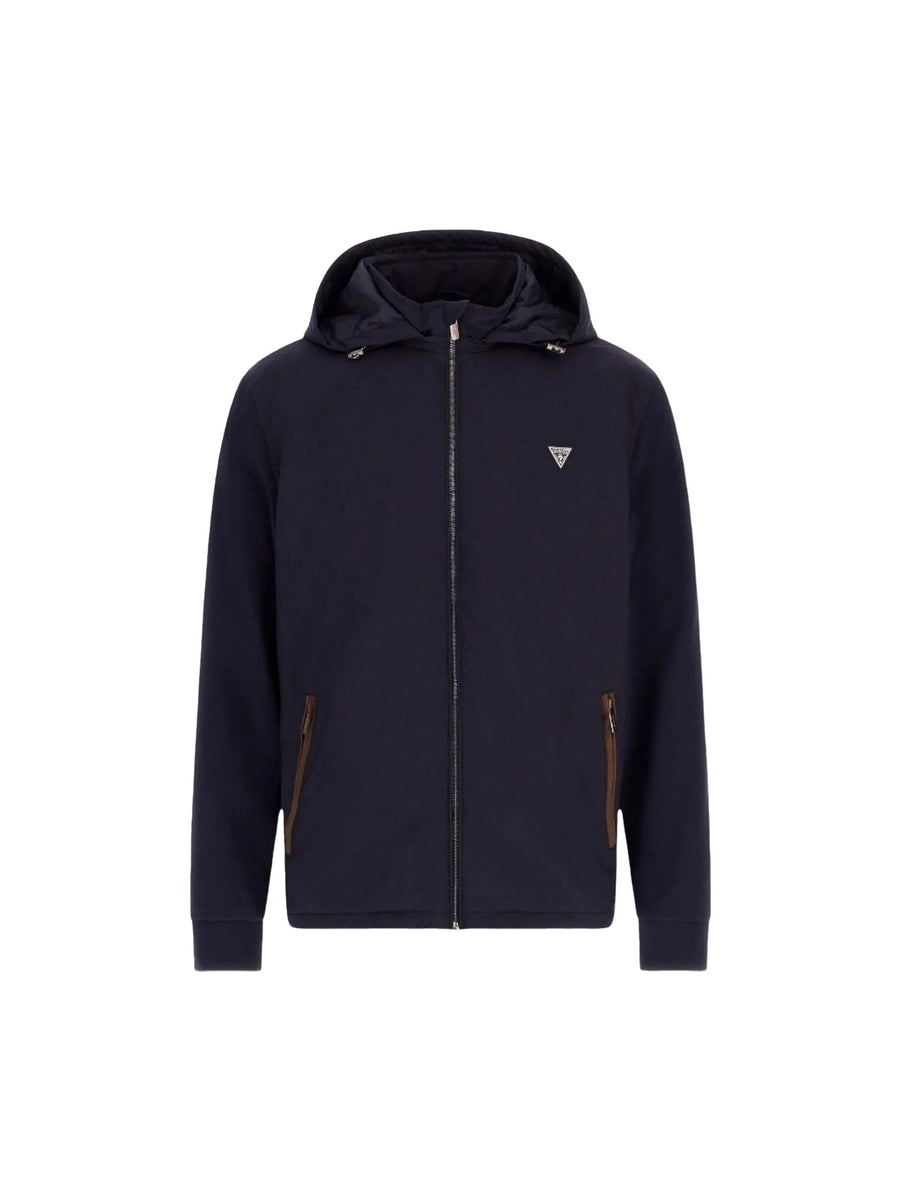 Giubbotto Guess uomo con cappuccio e zip blu