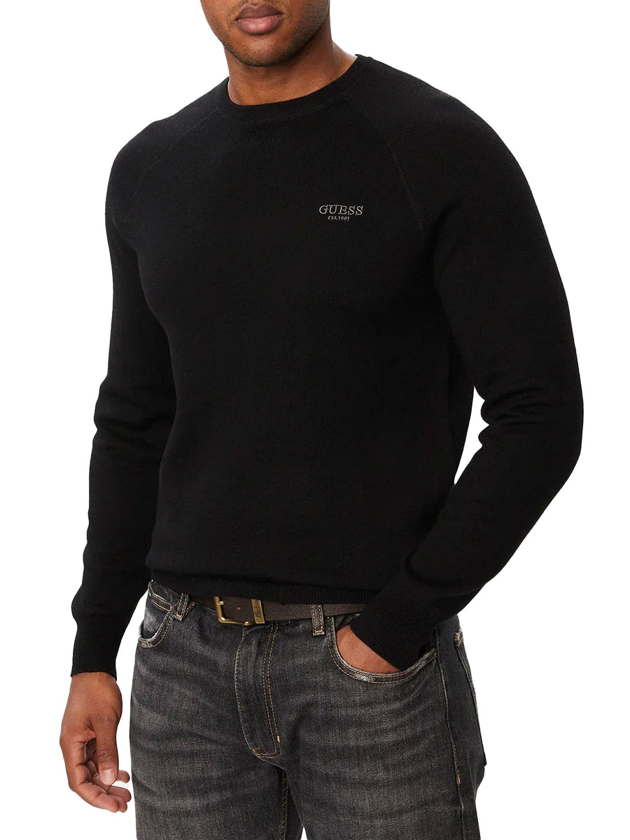 Maglia Guess uomo Naito Sporty girocollo con piccolo logo sul petto nero