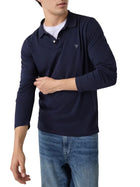Polo Guess uomo a maniche lunghe con logo triangolare blu