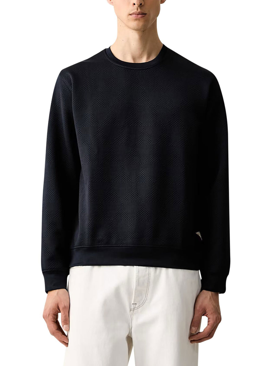 Felpa Guess uomo girocollo con motivo jacquard blu