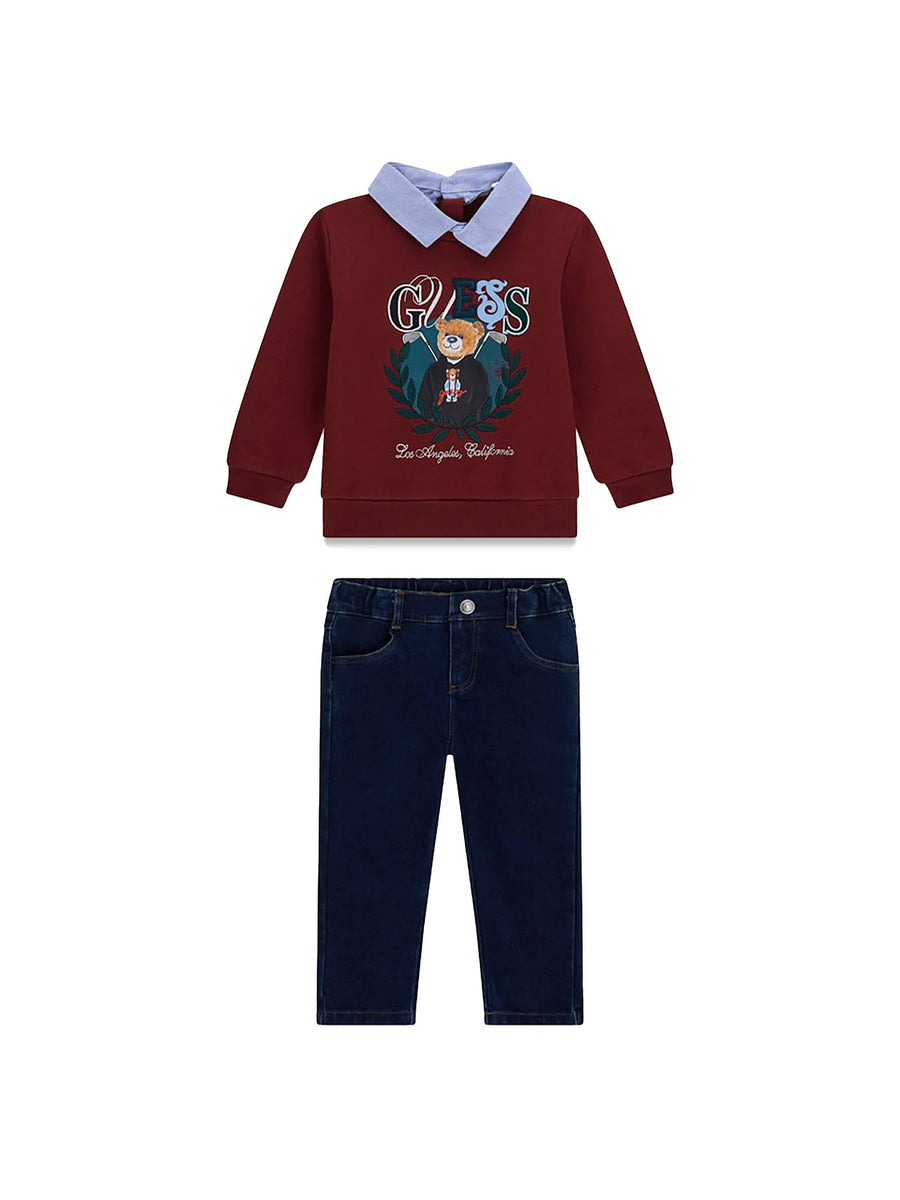 Completo due pezzi Guess bambino compl. 2 pz. ( felpa+jeans ) oxford vino