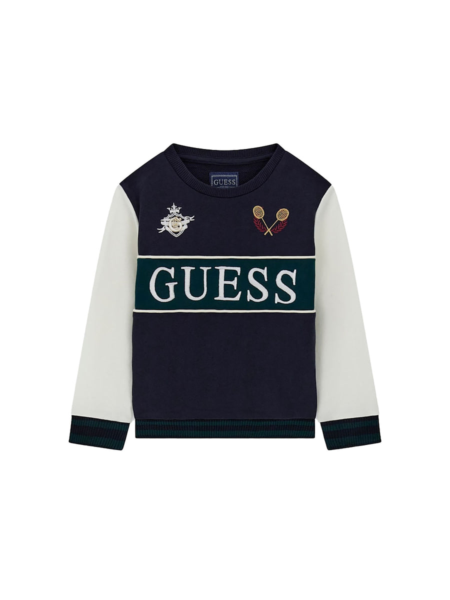 Felpa girocollo Guess bambino team con banda con logo blu