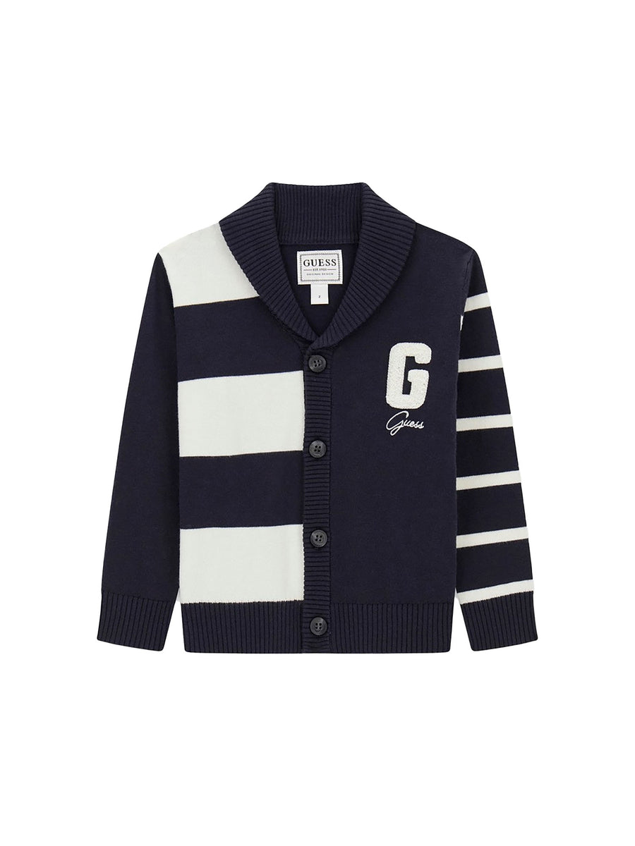 Cardigan con bottoni Guess bambino bt. stile varsity blu/bianco