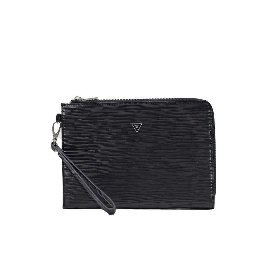 Pochette Guess uomo Milano con zip e laccetto da polso nero