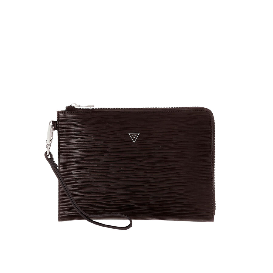 Pochette Guess uomo Milano con zip e laccetto da polso moro