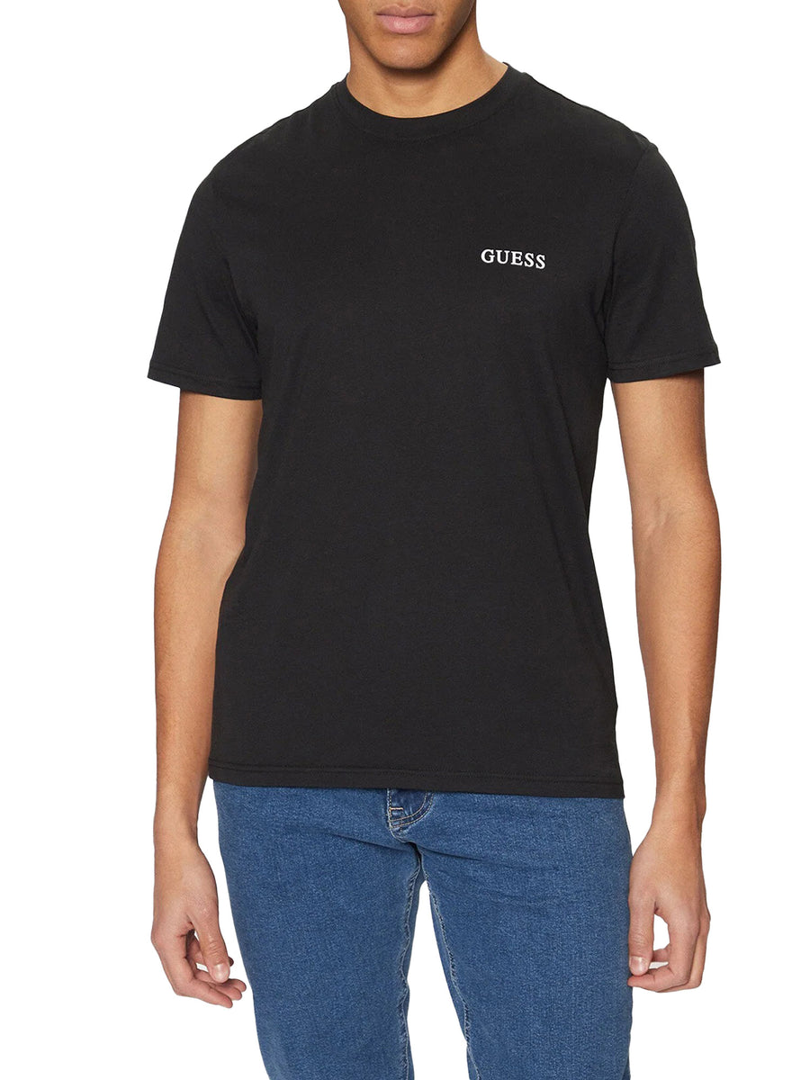 T-shirt Guess uomo girocollo con piccolo logo scritto nero