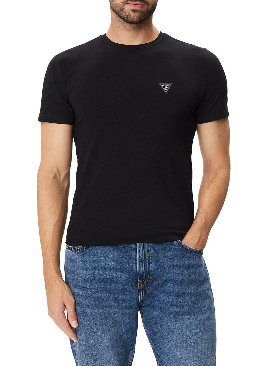 T-shirt Guess uomo Ettore girocollo con logo triangolare nero