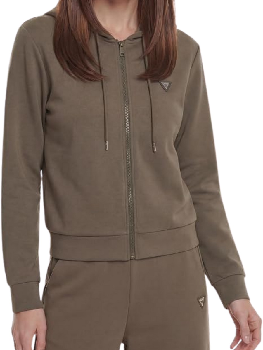 Felpa Guess donna Olympe con cappuccio e zip verde