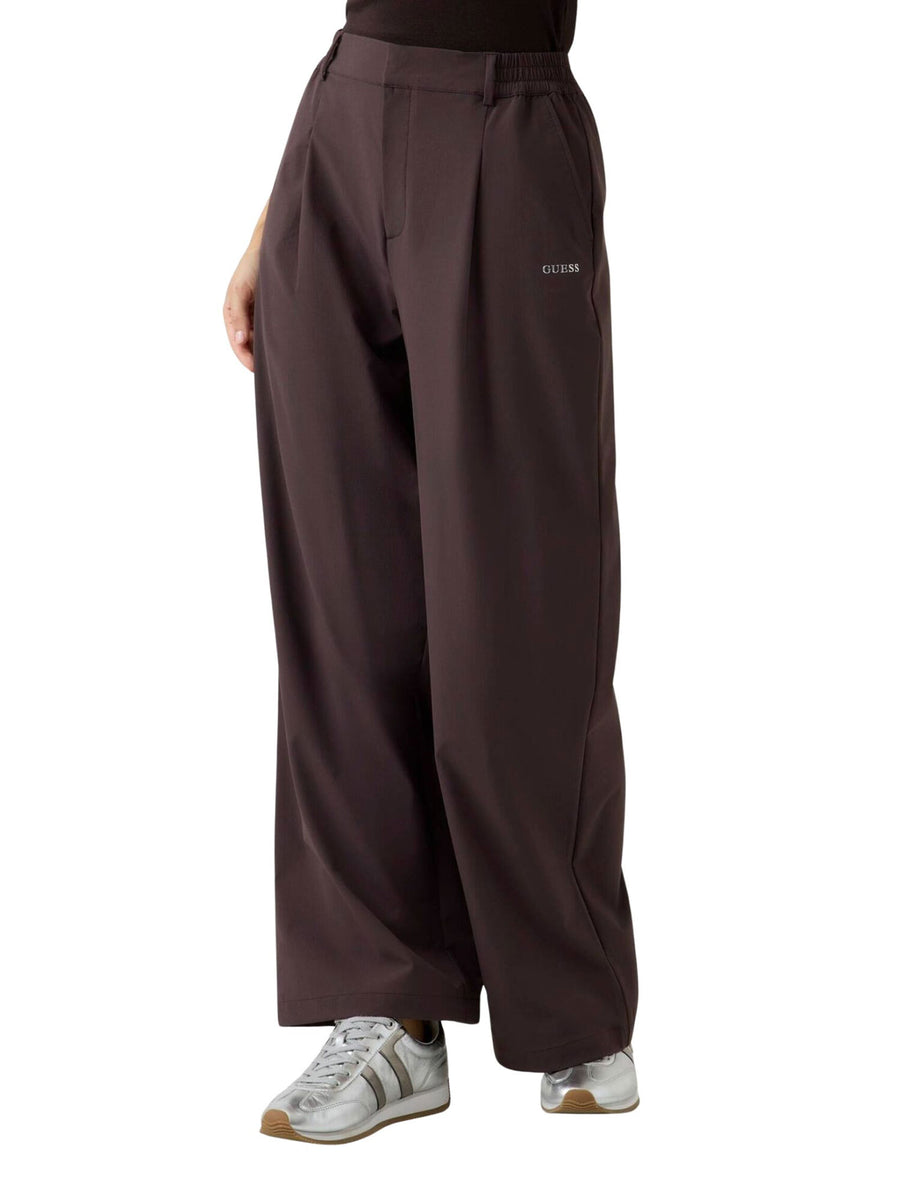Pantaloni Guess donna Wide leg rhea Marrone