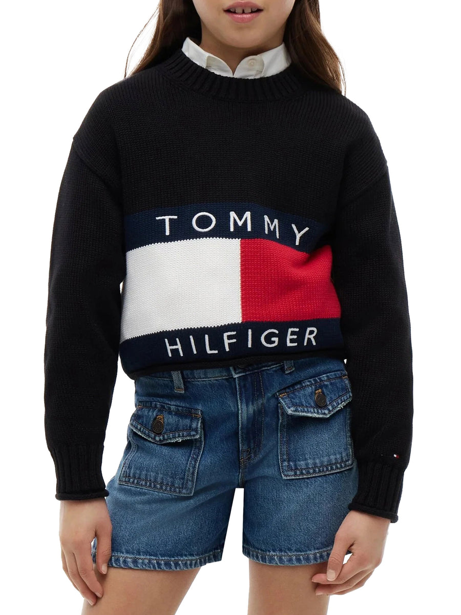 Maglia Tommy Hilfiger bambina heritage nero